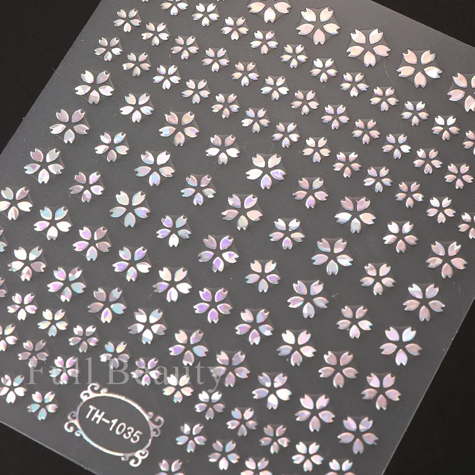 3D Laser Sakura Flower Nail Sticker Holographic Foils Decals Snake Star Heart Adhesive Sliders Cherry Blossom Manicure LATH-1035