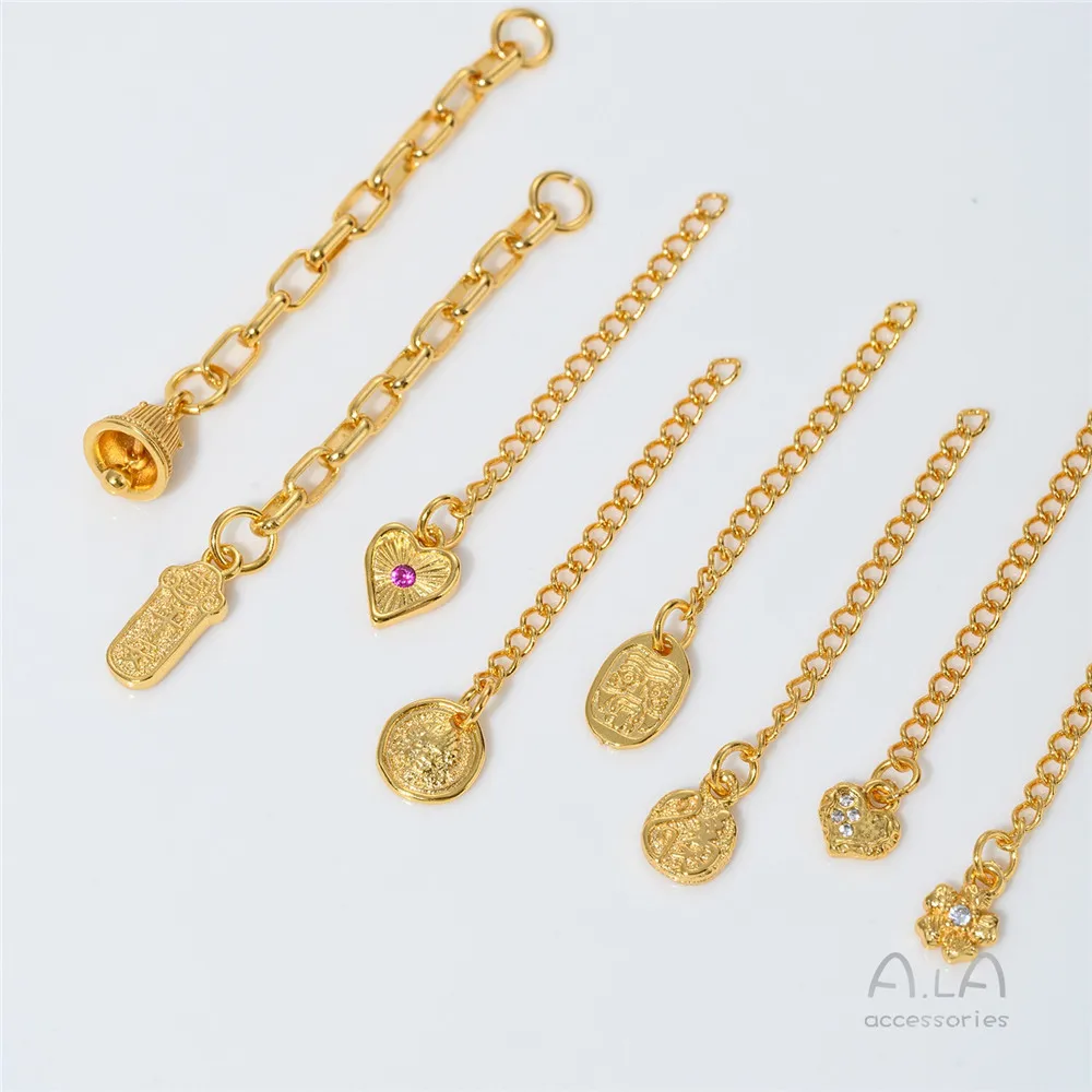 

L360 медная цепочка из 24-каратного золота с хвостом в форме сердца, удлинительная цепочка с цветком, ручная работа, браслет «сделай сам», ожерелье, ювелирный аксессуар