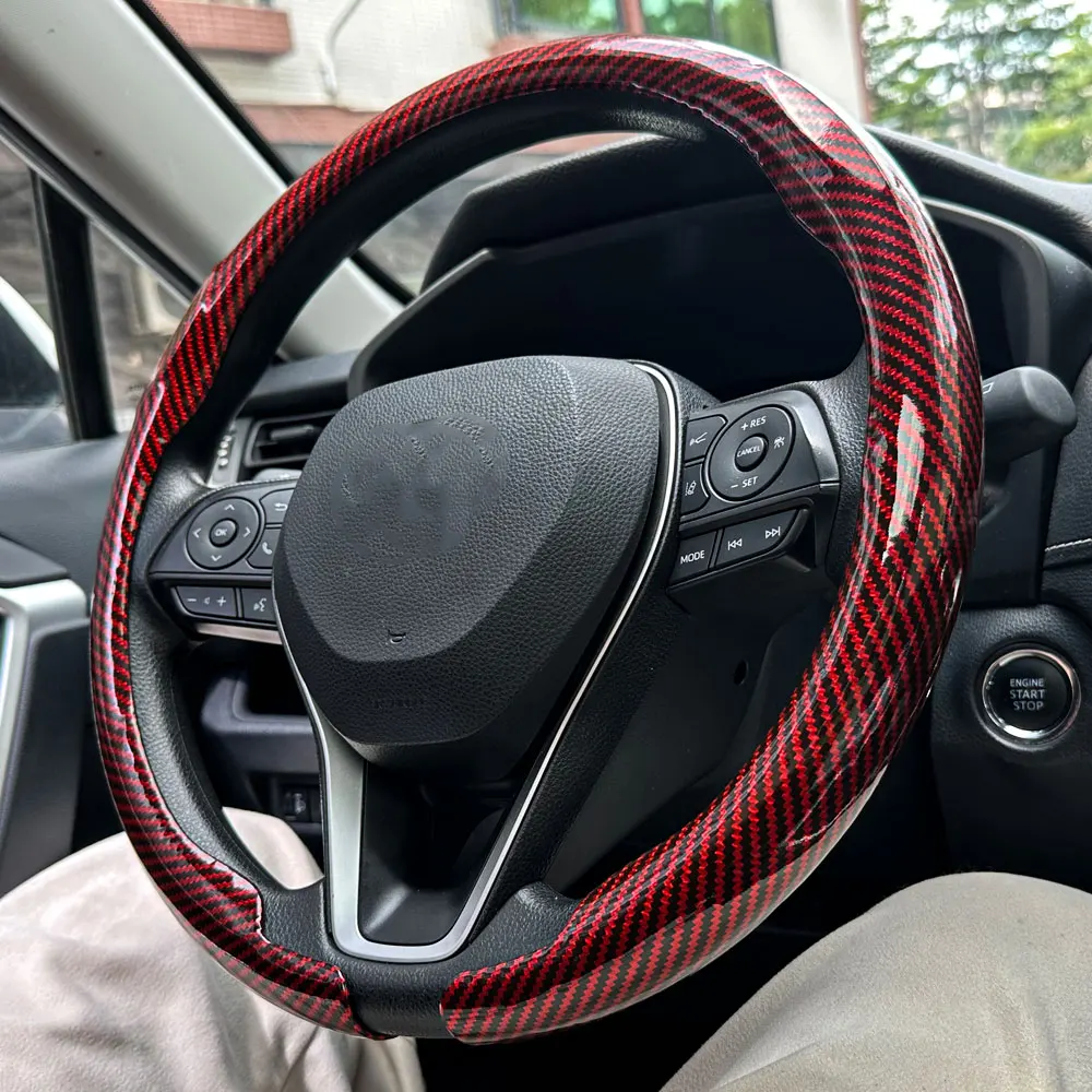 2025 Neuer Universeller Rutschfester Glänzender Luxus Carbonfaser Atmungsaktiver Runder Auto-Lenkradbezug Schutz Auto-Zubehör