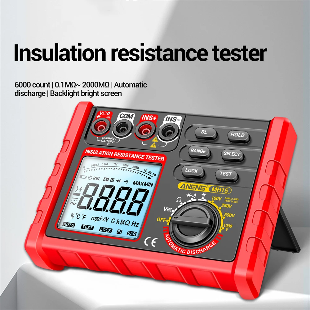 6000 Count MH15 Insulation Earth Resistance Tester Digital Meter Automatic discharge AC DC Voltage Tester Megohmmeter Voltmeter