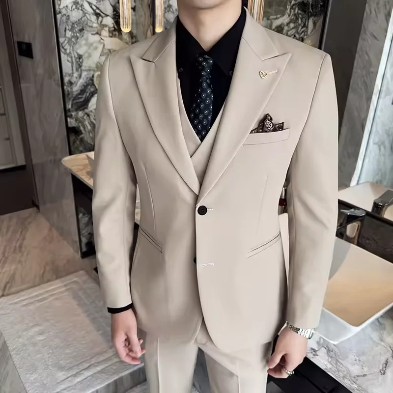 Setelan Jas Tiga Potong Slim-Fit Terbaru 2025 Gaya Korea untuk Pengiring Pria, Pernikahan Formal, Bisnis, Tampan, Pengantin Pria Terbaik, Berkualitas Tinggi