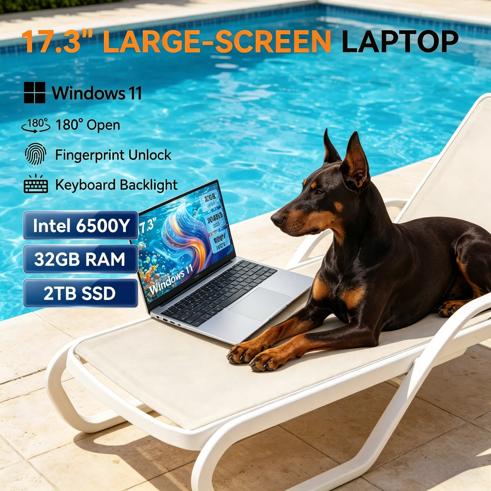 High Performance 17.3" Notebook Intel 6500Y 32GB 1TB/2TB Windows 11 Lightweight HD Portable Laptop
