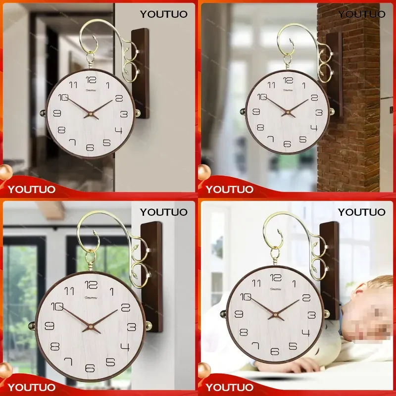Dual Sided Wall Clock Modern Minimalist Farmhouse Decor Silent Rustic Wall Art for Living Room Office Bedroom Creative Home