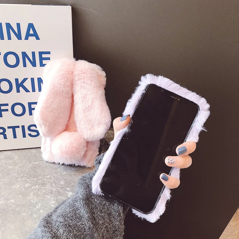 Cute Fluffy Rabbit Hair Fur Case For Huawei P10 P20 P30 Mate 10 20 30 Pro lite 20X Honor 8 9 10 20 Pro lite 10i Warm Phone Case