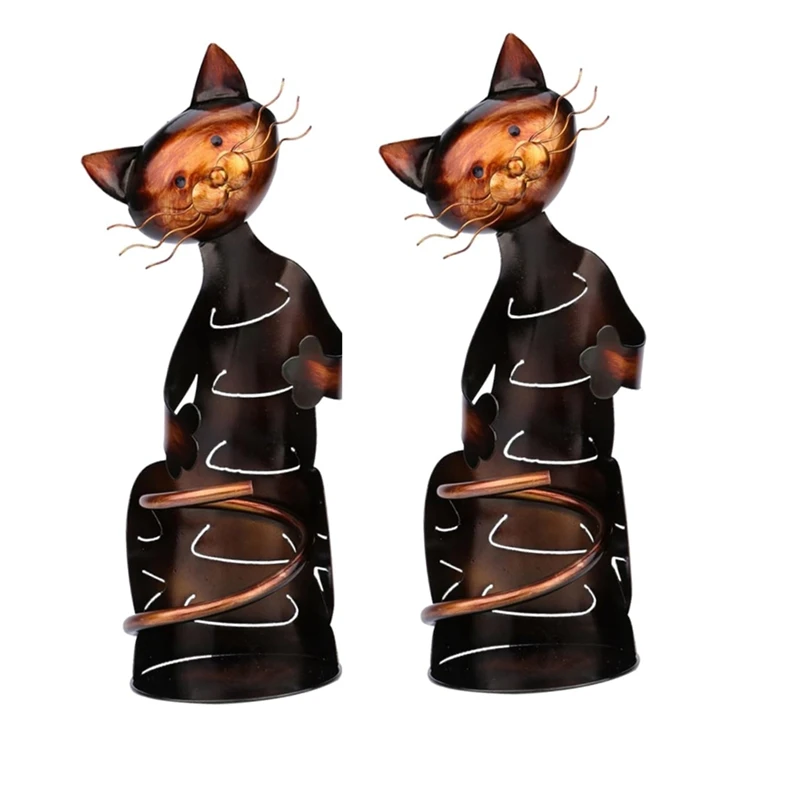 2PCS Cat Wine Holder Rack Cat Shaped Wine Holder Cat Wine Bottle Holder Sculpture Stand Metal Decorative