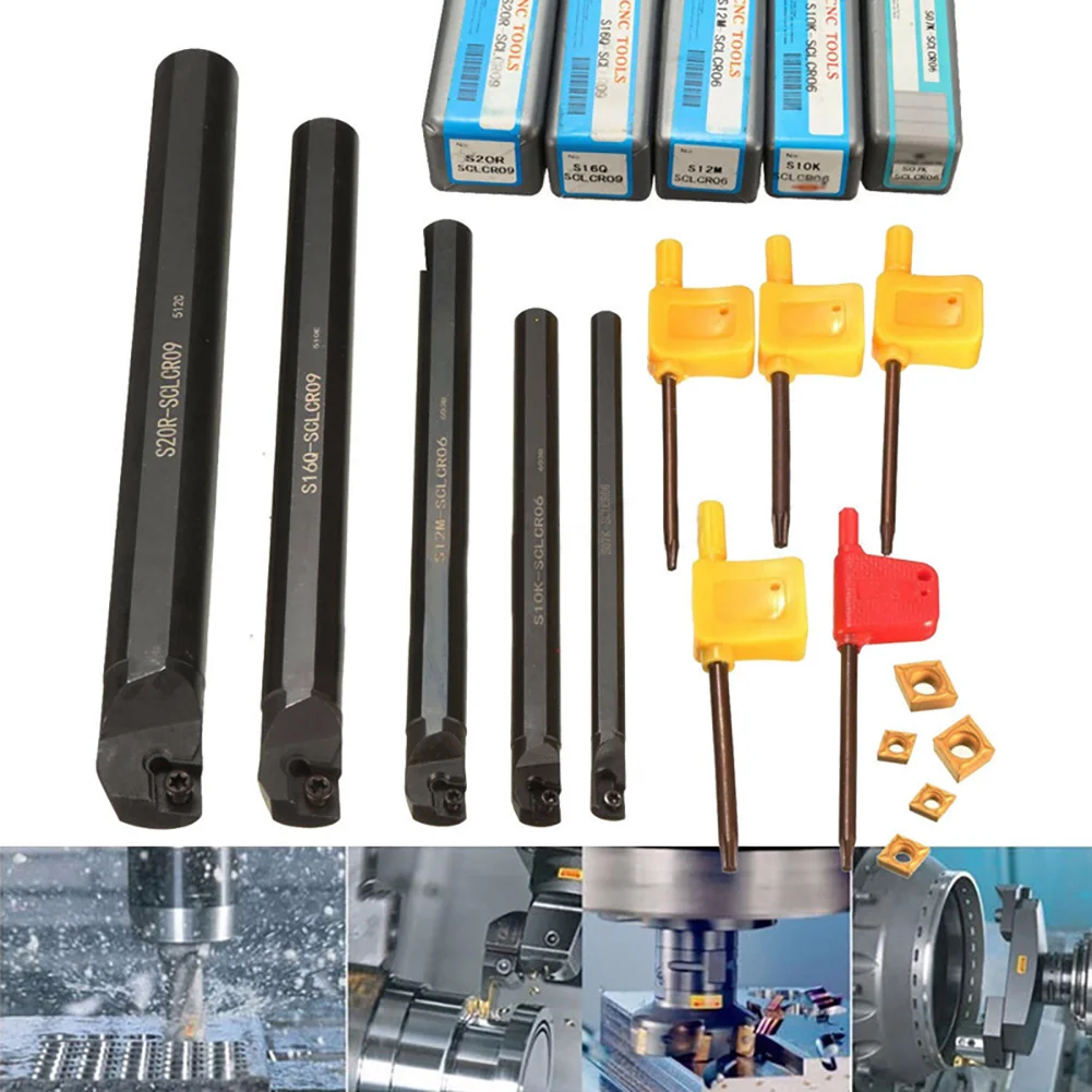 Torno Turning Tool Boring Bar Holder Insert, CCMT Boring Rod, Ferramentas Torno, SCLCR09, 7mm, 10mm, 12mm, 16mm, 20mm, 5Pcs