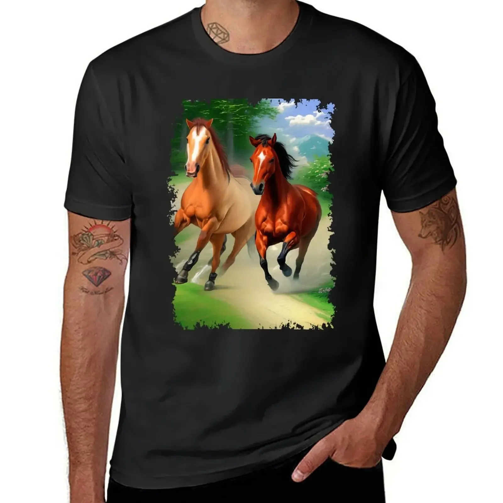 A Pair of Wild Horses Galloping Free T-Shirt street wear vintage anime shirt mens t shirts pack