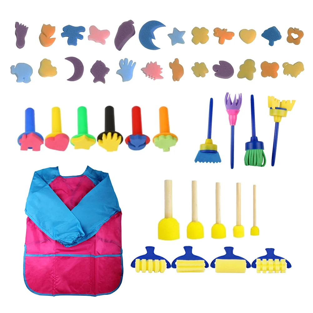 44pcs Tool Set For Kids Sponge Set Durable Safe Material Creative Diy Craft Activity Art Painting Sponge Brush Painting