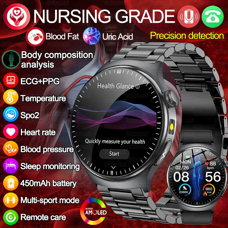 

2026 Новые умные часы для здравоохранения ЭКГ + HRV, анализ тела, мочевая кислота, липиды в крови, мониторинг сердечного ритма, артериального давления, умные часы для мужчин