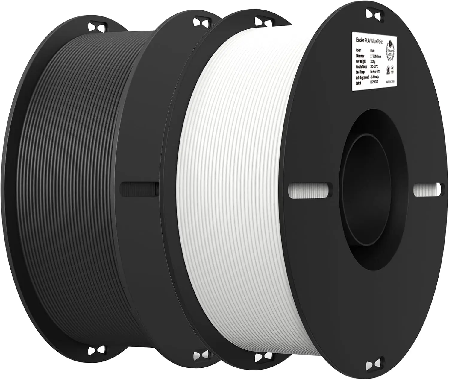 2-Roll PLA 3D Printer Filament 1.75mm, 250g Black + 250g White, No Stringing No Clog, for FDM 3D Printers
