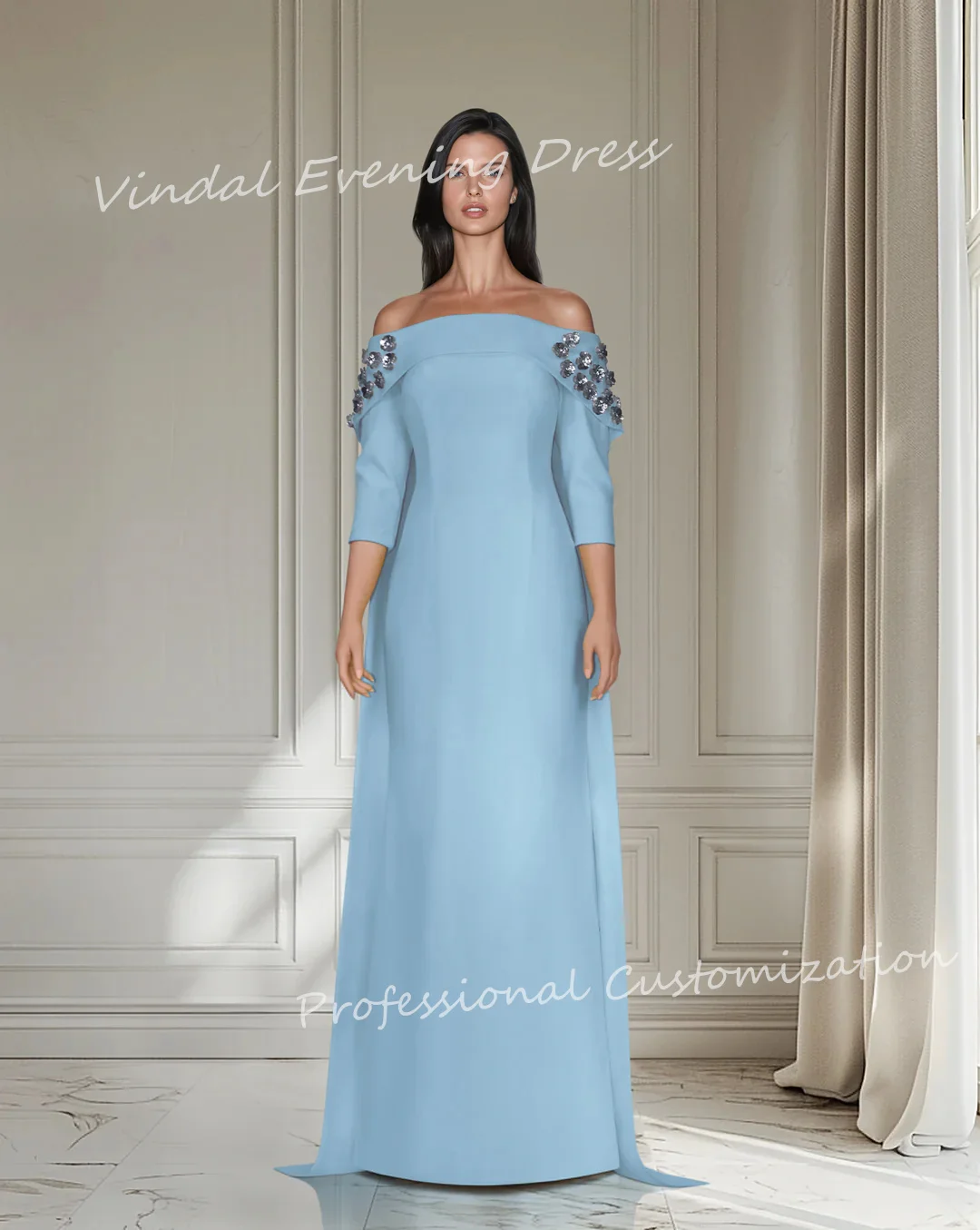 Vindal-Vestidos de Noche de crepé para mujer, línea A, sin tirantes, hasta el suelo, estilo moderno, alta calidad, elegantes, 2024