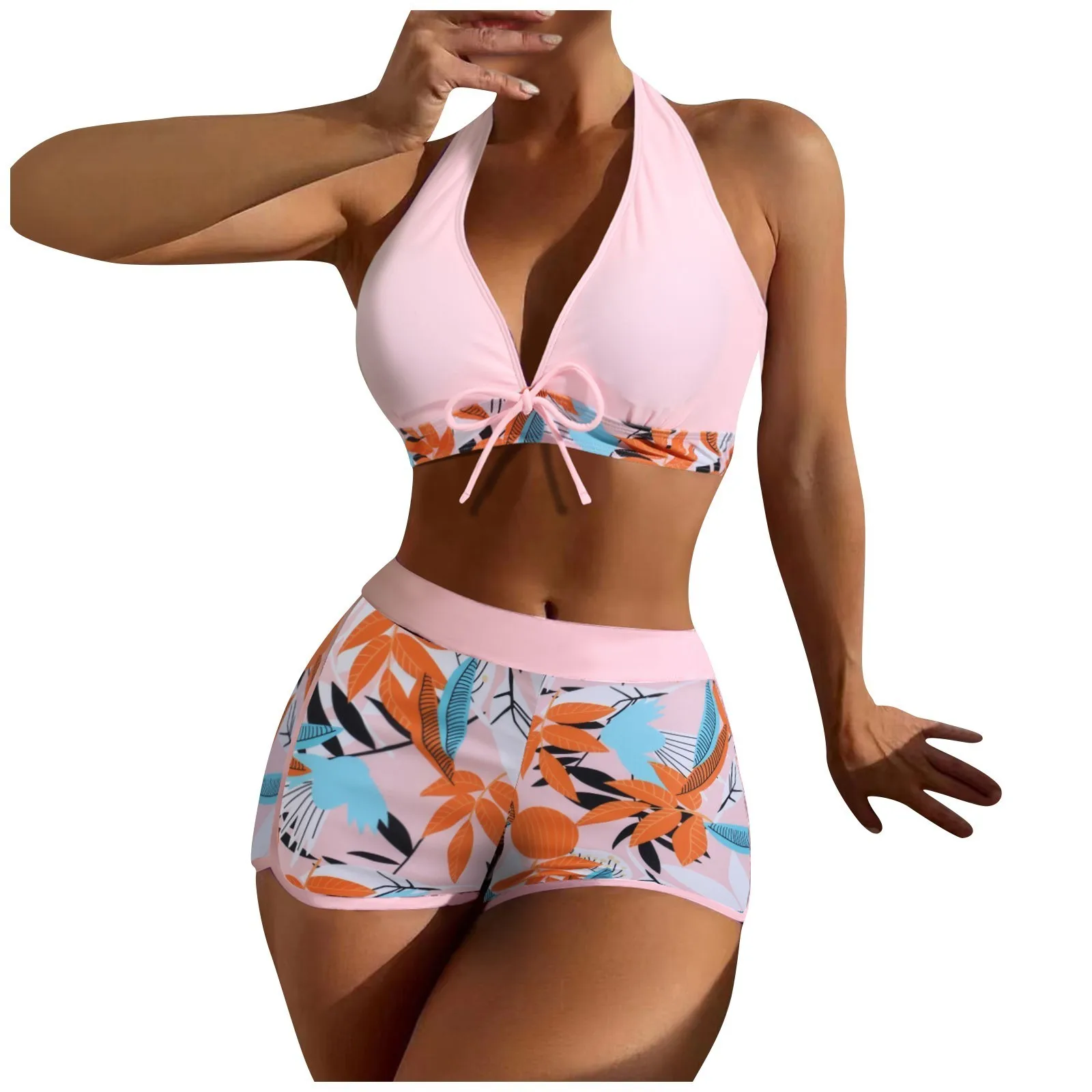 Women's Paneled Printed Swimsuit Ladies Split Boxer High Waist Swimsuit Two-Piece Set Tankini Swimsuits for Women Girls Swimsuit