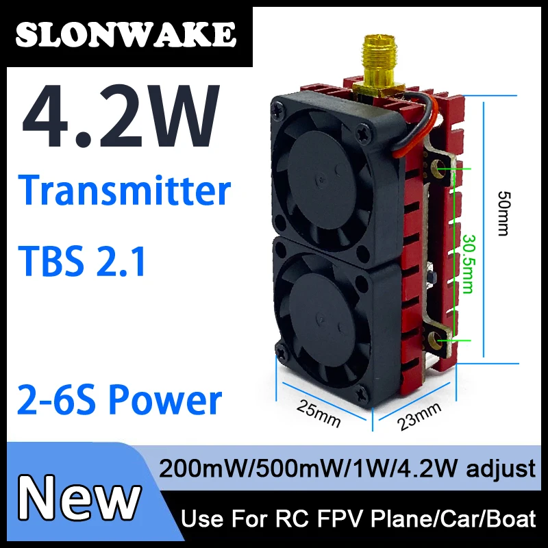 SLONWAKE 5.8G VTX Video Transmitter 200mW/500mW/1000mW/4200mW  adjustable VTX 2-6S build in two cooling fans use for RC Parts