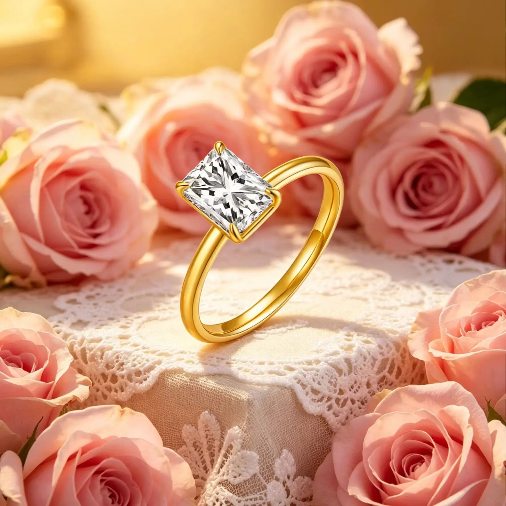 

Classic S925 silver plated 18K gold Redion cut high-end women moissanite ring main stone 8 * 6mm/2.0ct For Gift