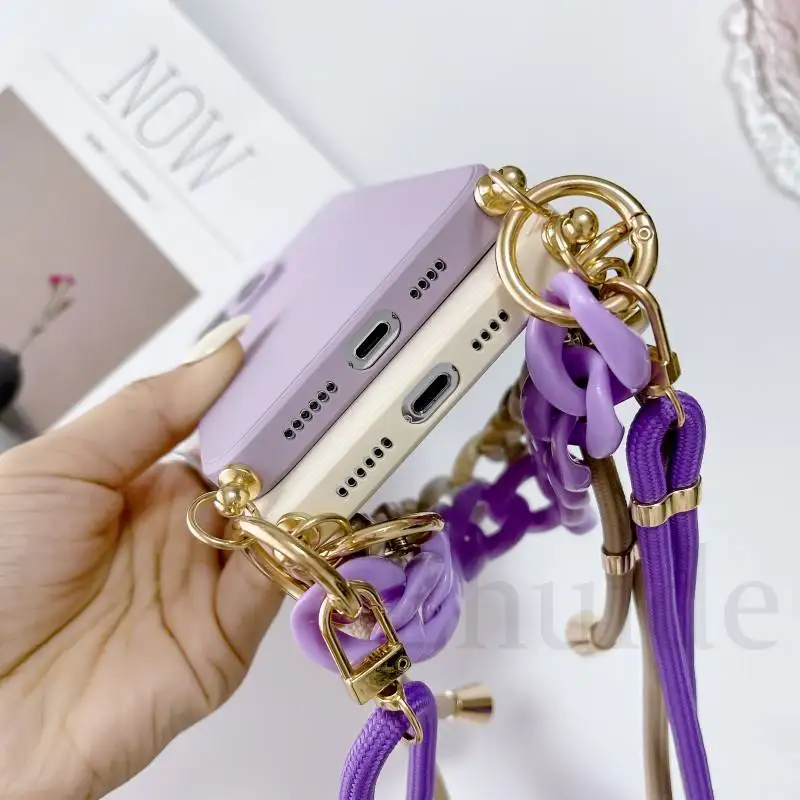 Crossbody Lanyard Case For iPhone 16 15 14 13 Pro Max 12 Mini 11 Pro XS X 7 Plus Liquid Silicone Strap Luxury Marble Chain Cover