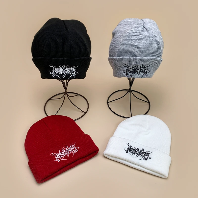 

Punk Hip Hop Pattern Embroidery Knitted Hats Autumn and Winter New Unisex Dance Warm Versatile Outdoor Fashion Personal Beanies