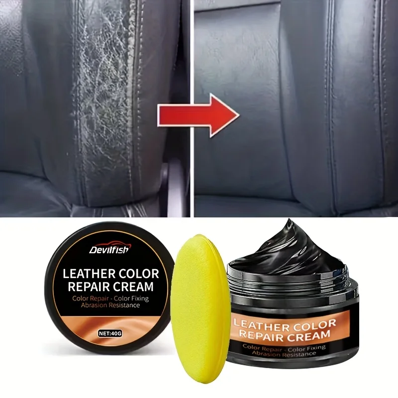 Car Seat Repair Kit with Black Leather Dye, Scratch Repair Cream & Interior Restorer - Easy-to-Apply, Long-Lasting Solution