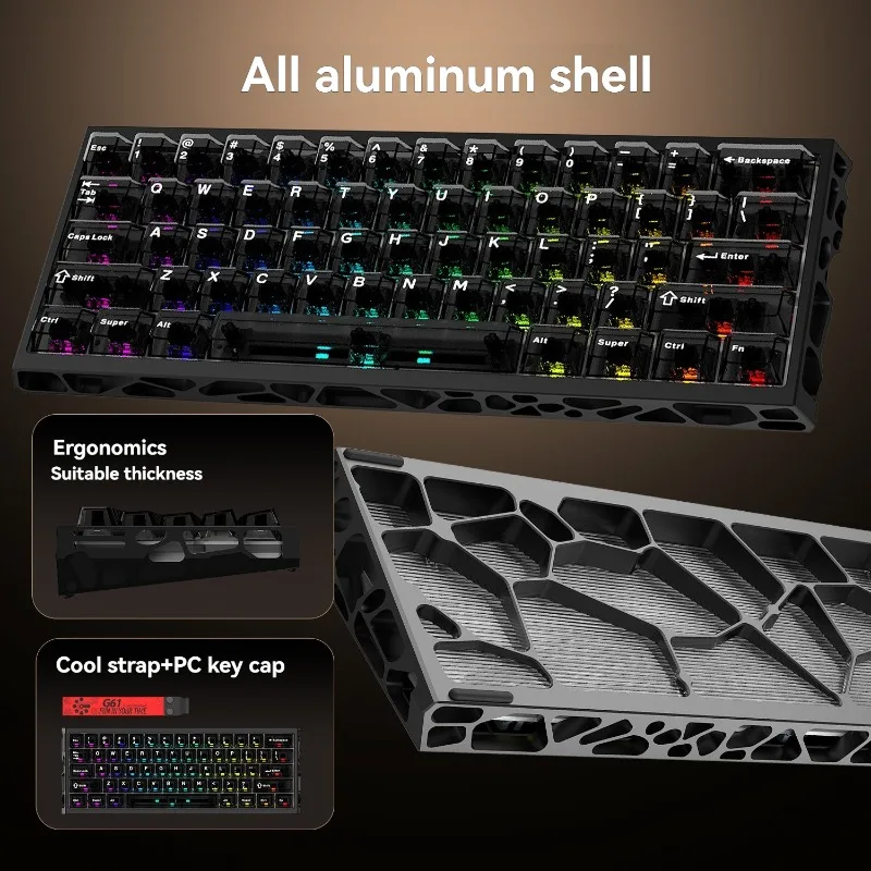 G61-MAG Magnetic Switch Keyboard Wired Single Mode RGB CNC Aluminum Hollow Shell Keyboards Gaming Esports Ergonomic Keyboard
