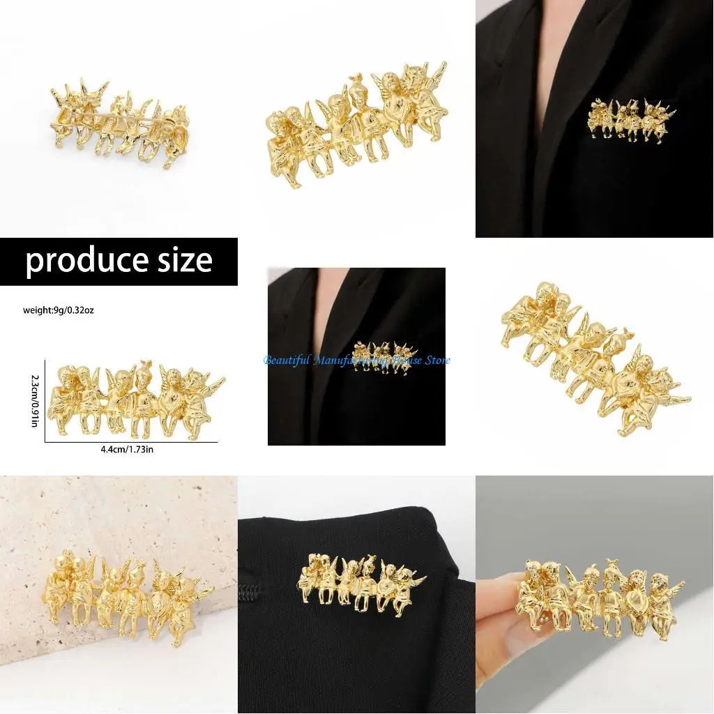 

E56A Intricate 6 Angel Ornament Brooch Alloy Lapel Pin For Clothing Bag Hat Ornament