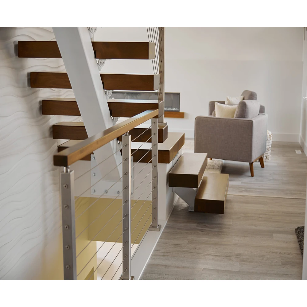 Personalizzazione Prezzo economico Scala galleggiante moderna Scala a sbalzo nascosta per ingresso a parete con gradini in legno con gradini in vetro