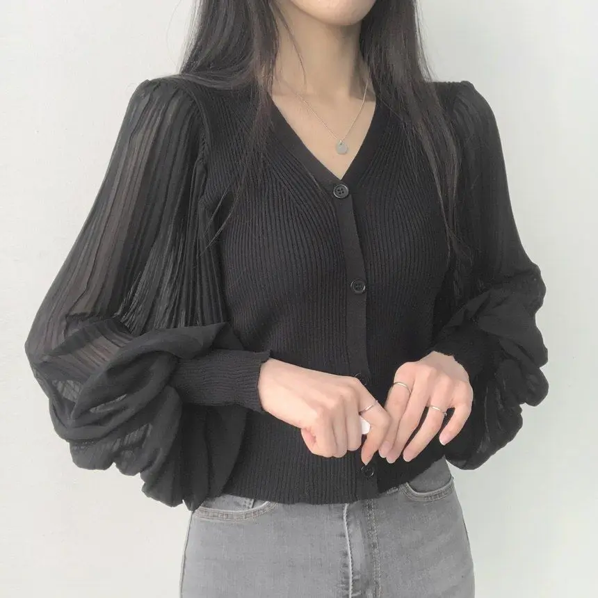 V Neck Solid Button Pleated Patchwork Temperament Tops Spring Autumn Long Sleeve Elegant T Shirts Fashion Korean Women Clothing 20 Sa6d22344e69649cd98248624a77aa9a4b