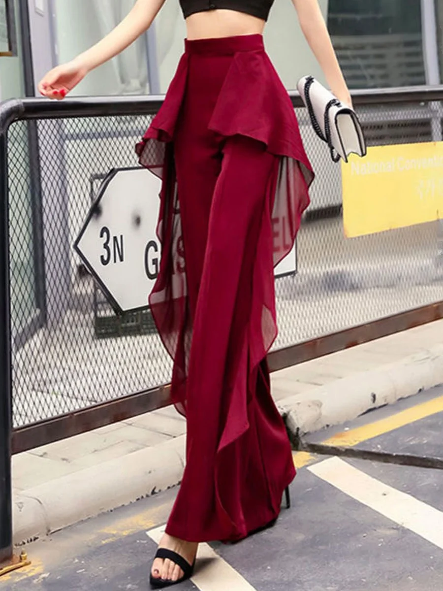 Elegant High Waist Wide Leg Pants Women's Dance Pants Micro Flared Pants Illusory Two-Piece Slimming Tall Long Pants