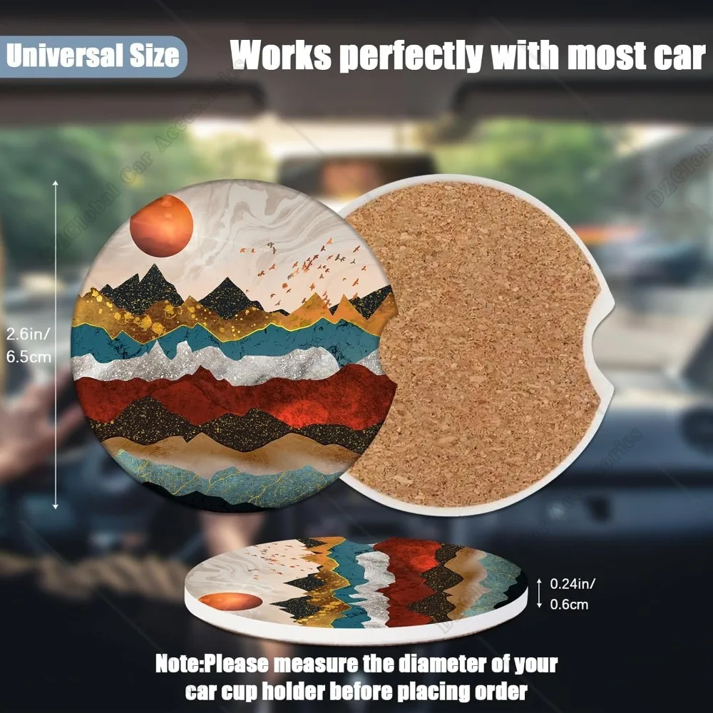 Cup Holders Car Coasters 2 Pack Mountain Sunset Absorbent Ceramic Coaster Drink Cup Holder Auto Accessories Decor for Women Men