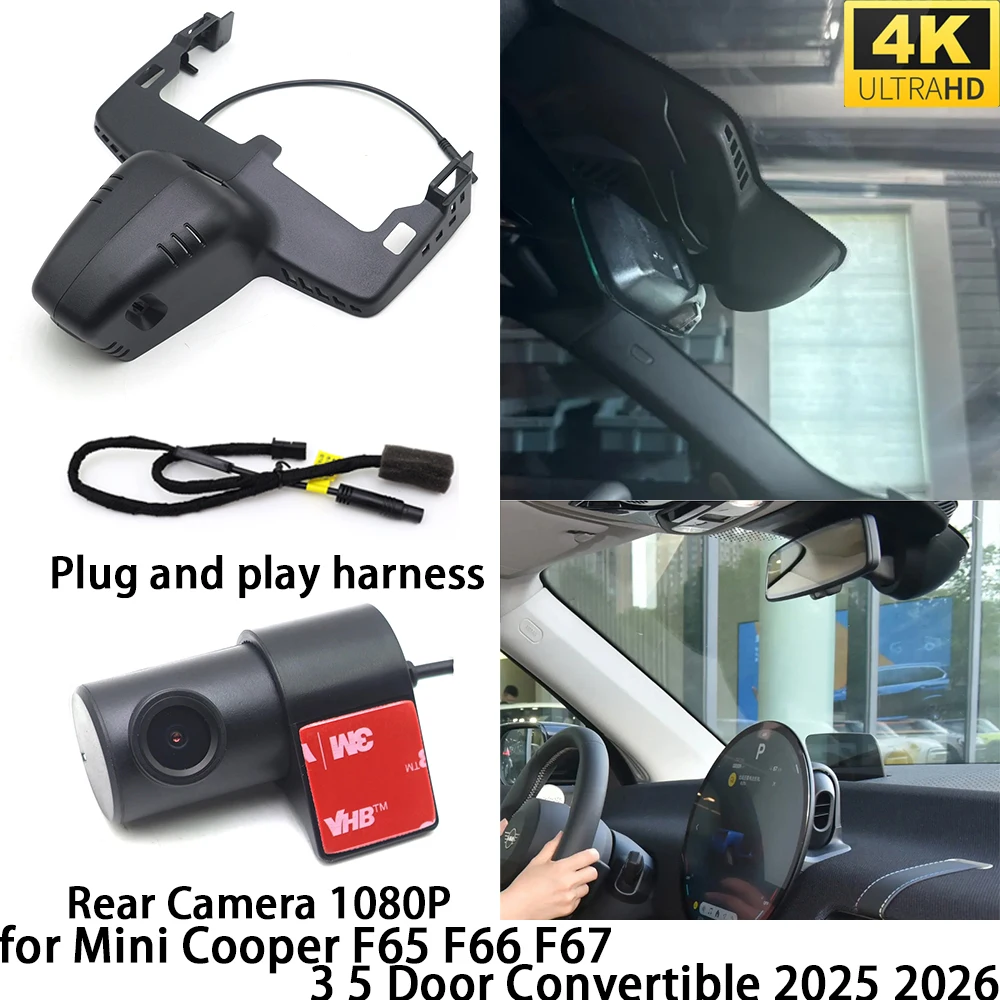 Cámara DVR para Mini Cooper F65 F66 F67 3/5 Puertas Convertible, Cámara Delantera y Trasera OEM, Grabador de Video con Visión Nocturna 4K 256GB