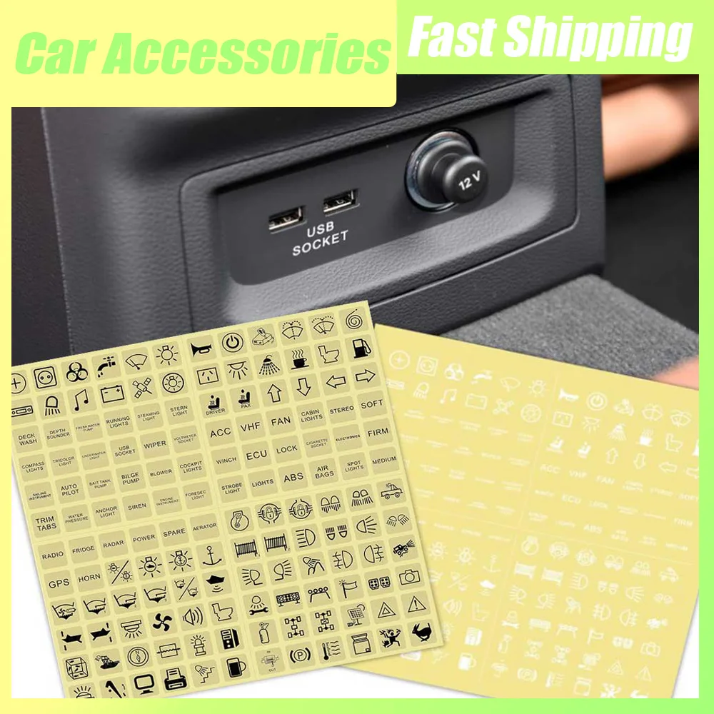 100/144pcs Universal Car Dashboard Button Repair Stickers Car Instrument Switch Decoration Stickers Car Led Switch Lables Decal