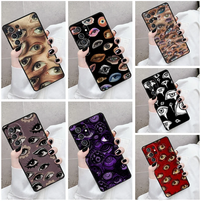 Phone Case For Samsung Galaxy S24 S23 S21fe S22 Ultra Plus Note 10 20 S8 S9 S10 Cover Scary Face Eyes Smiley