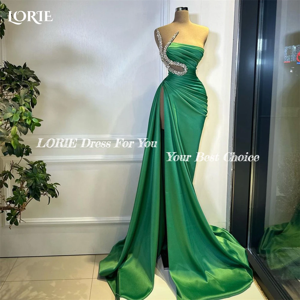 LORIE Luxury Mermaid Evening Dresses Glitter Off Shoulder Pleated Sexy High Slit Prom Dress Shiny Backless Party Gown Customized