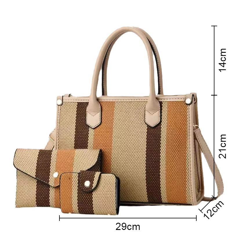 Large Capacity Canvas Handbag Fashion Colorful Feminina Shoulder Bag Casual Zipper Hasp Clutch Purse Striped Shoulder Bags