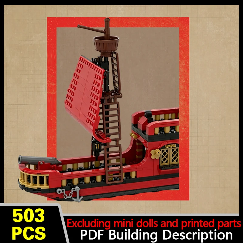 Pirates Red Sailboat Model MOC Building Bricks War Equipment Modular Technology Gifts Holiday Assemble Children Toys Suit
