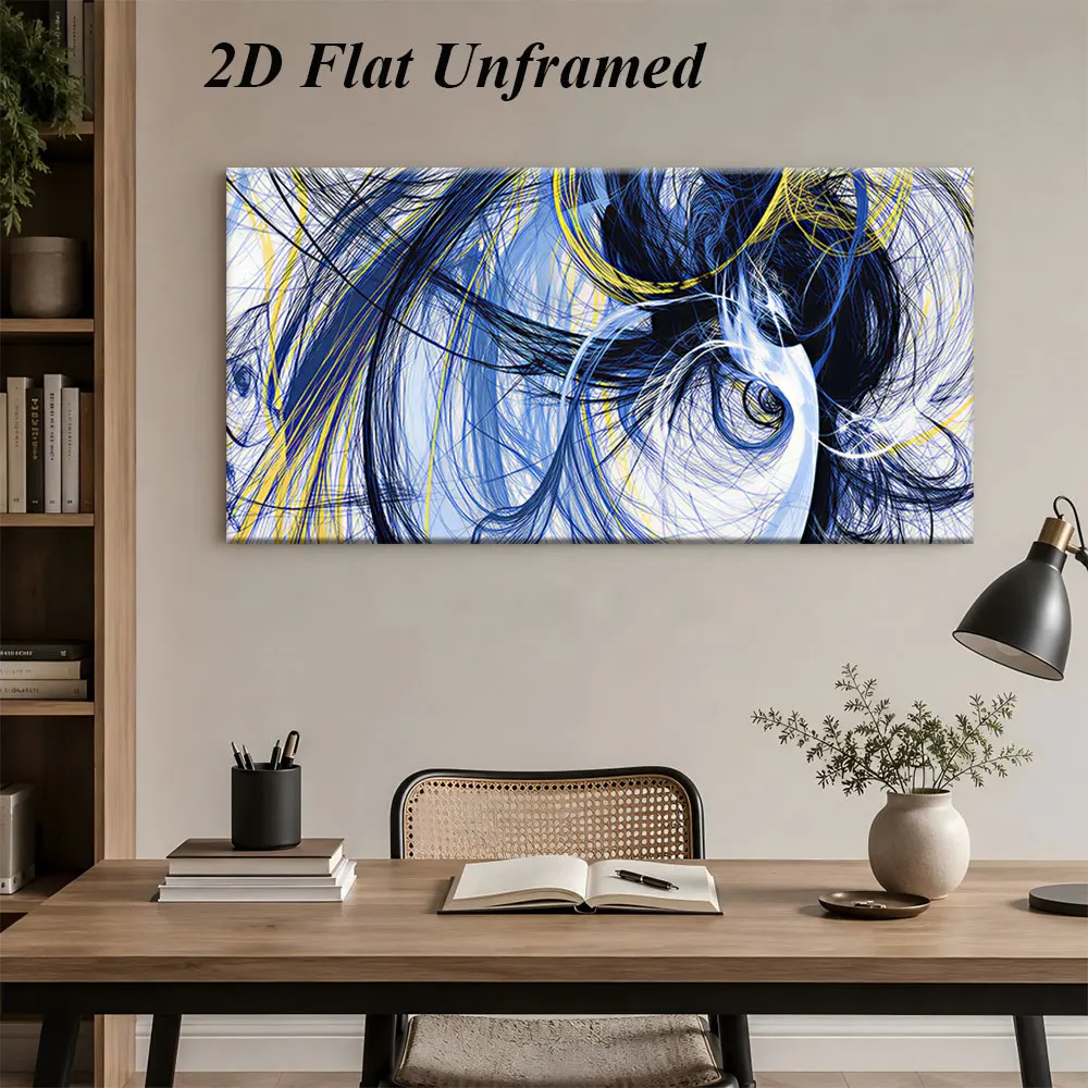(1PC Unframe)1 abstract line art frameless decorative painting, modern and simple living room, bedroom, study, blue, yellow, bla