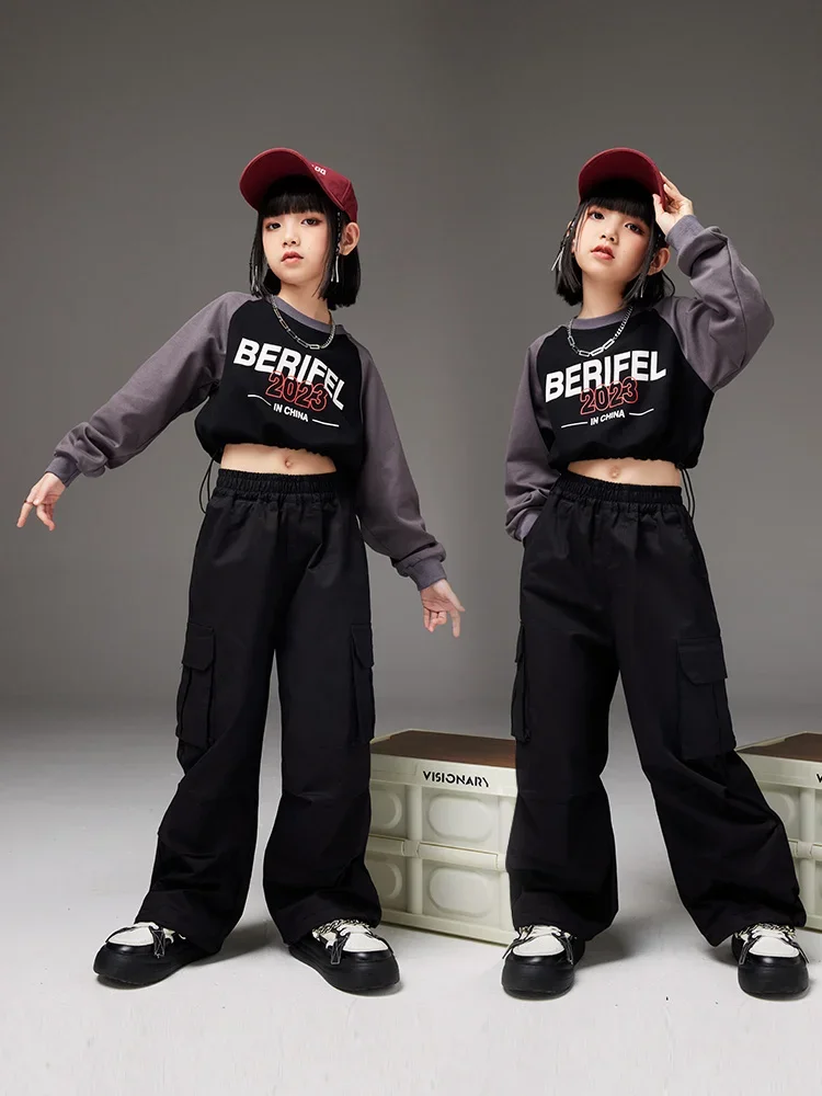 

Kpop Jazz Dance Outfit Girls Cheerleading Clothes Loose Tops Cargo Pants Street Dance Performance Costume HipHop Clothes DL11084