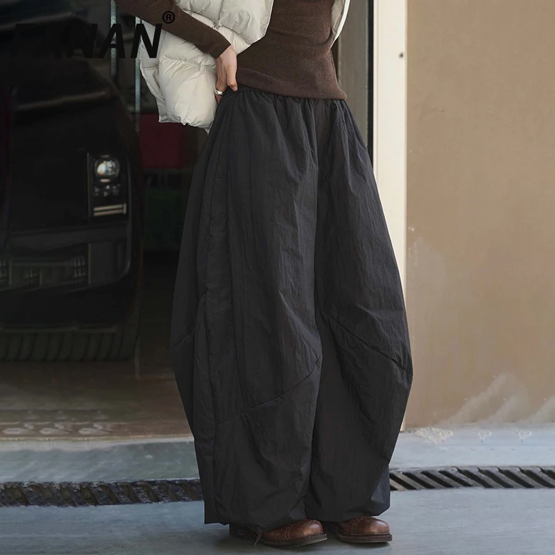 

FANAN корейский стиль, толстые теплые хлопковые брюки для женщин, эластичные широкие брюки с высокой талией, повседневная свободная одежда, новинка зимы 2023 г.