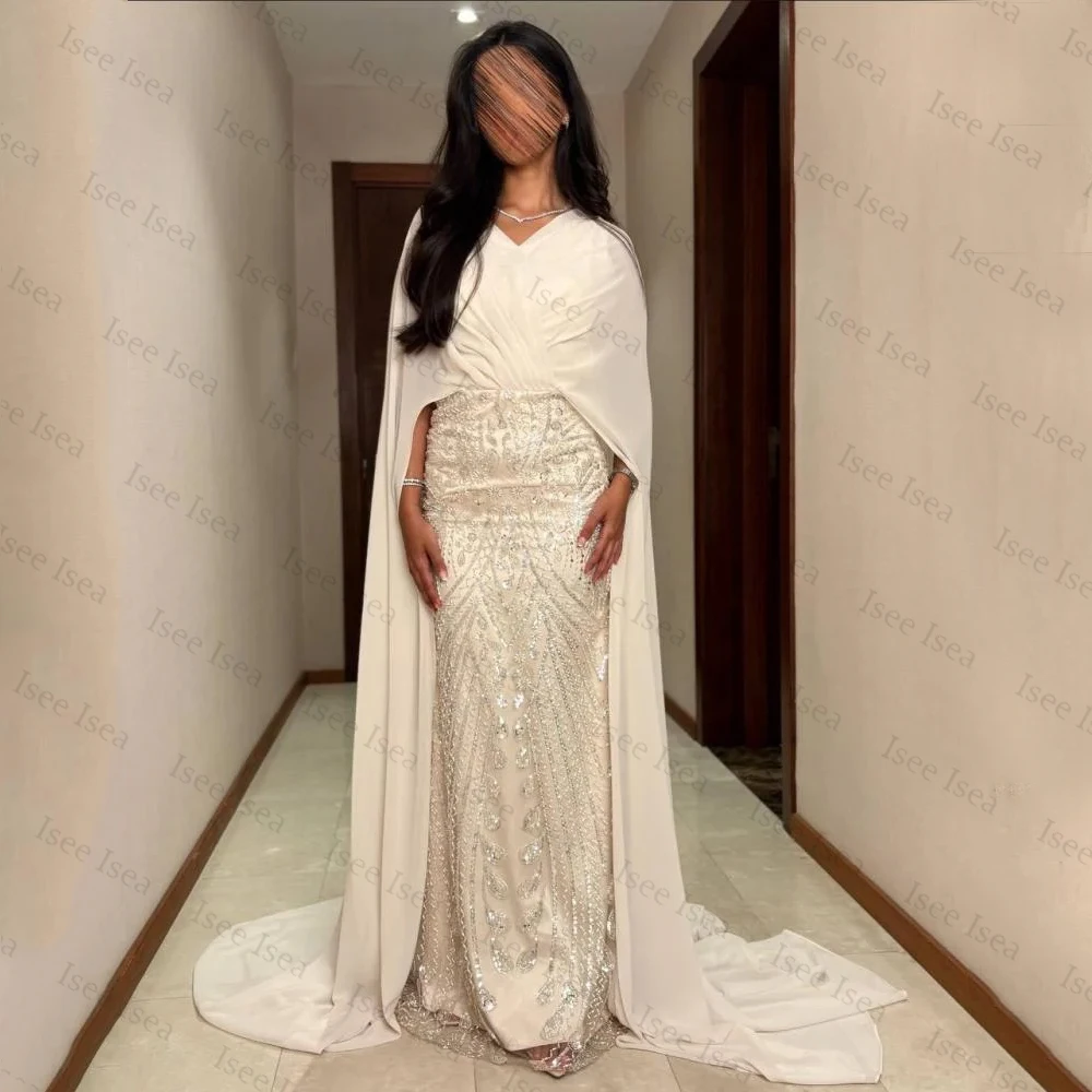 

Customized Crystal Mermaid Saudi Arabia Evening Dresses Woman Elegant Long Dresses for Special Occasions Beads Lace Robe Soiree