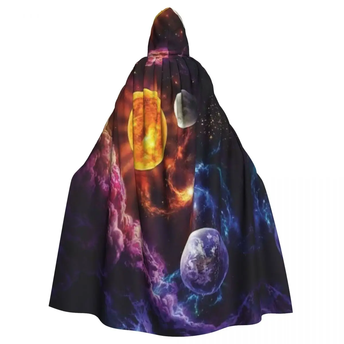 Planet Earth Space Long Hooded Cloak Witch Medieval Costume Cosplay Cape HalloweenParty Adult Unisex