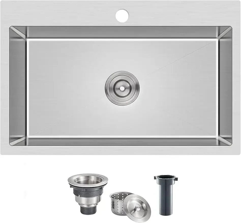 

MENATT 28 Inch Drop-in Kitchen Sink, 304 Stainless Steel Topmount Handmade Kitchen Sink