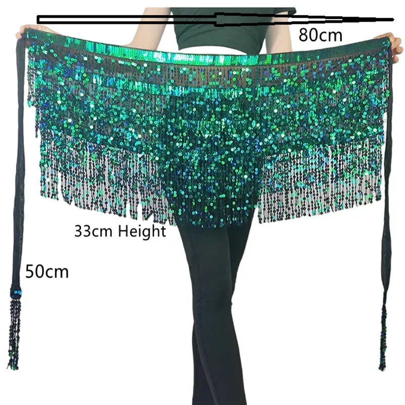 

Sequin Fringe Hip Scarf Belly Dance Costume Wrap Belt Flowy Rave Skirt Colorful Shine Halloween Fantasy Exotic Dancewear Clothes