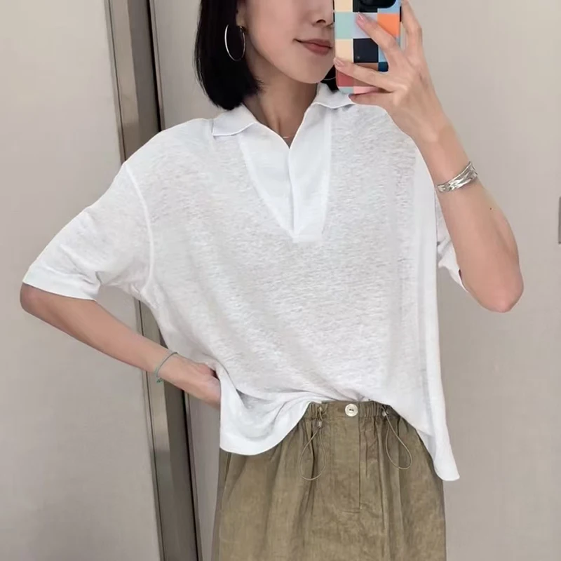 

Women's Old Money Style Drop Shoulder Sleeve T-Shirt, Fashionable Versatile Tops, High Quality Cotton Tops, Summer, New, 2025