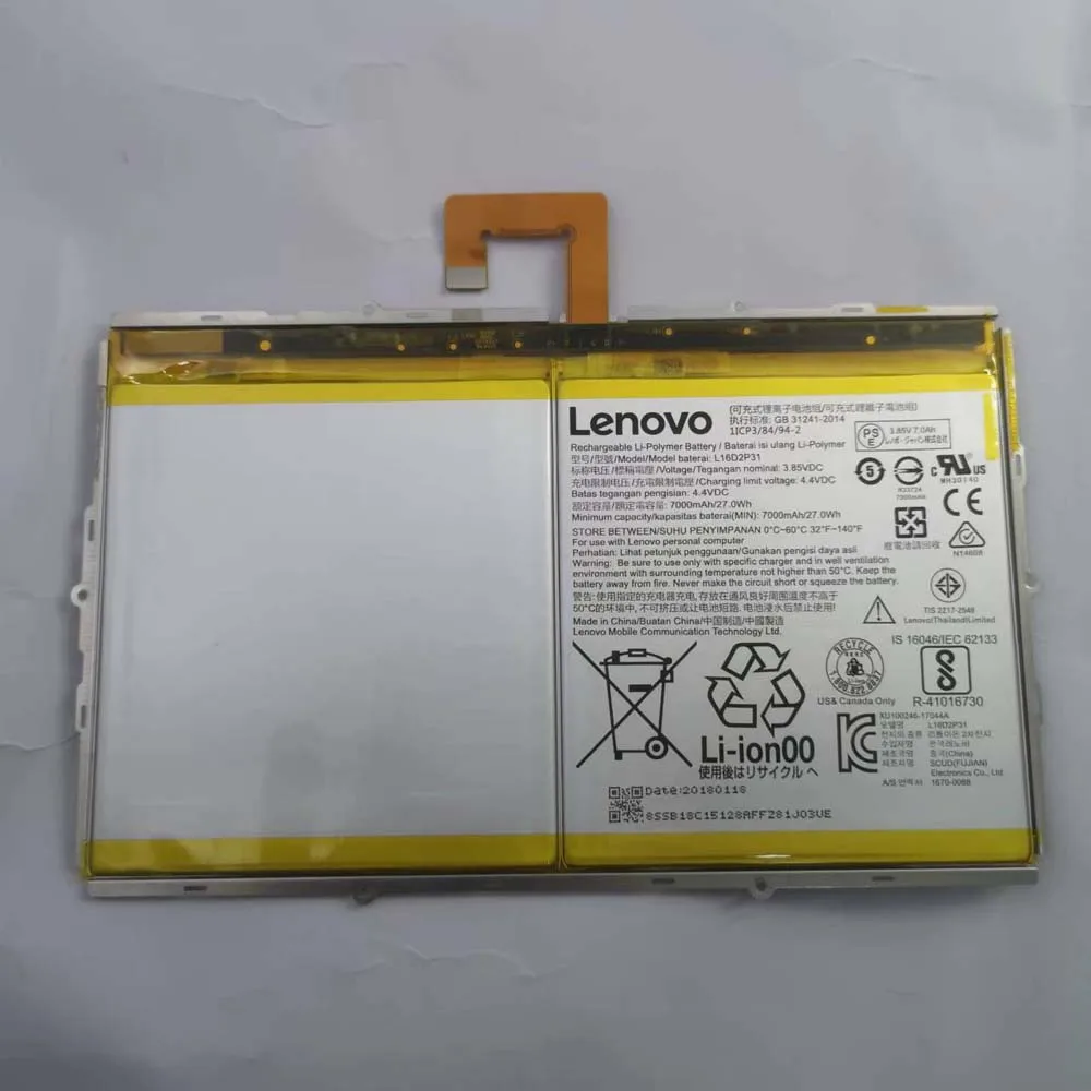 

Аккумулятор 4,4 V L16D2P31 для Lenovo TAB4 10/10 REL/10PLUS задняя фотография 27 Вт/ч 7000 мАч