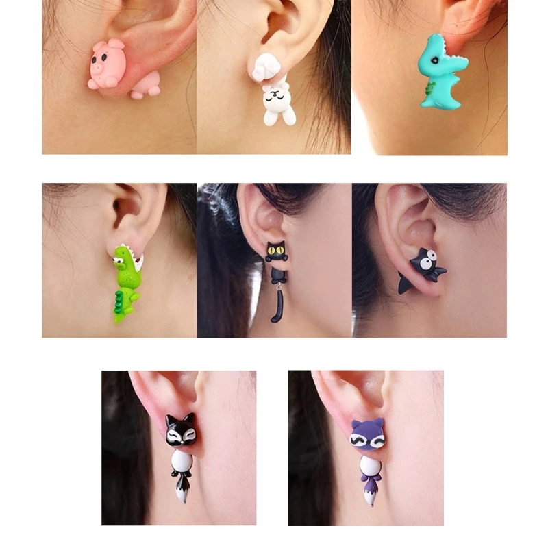 Rabbit Biting Earrings Cartoon Animal Earrings Soft Pottery Simple Earrings