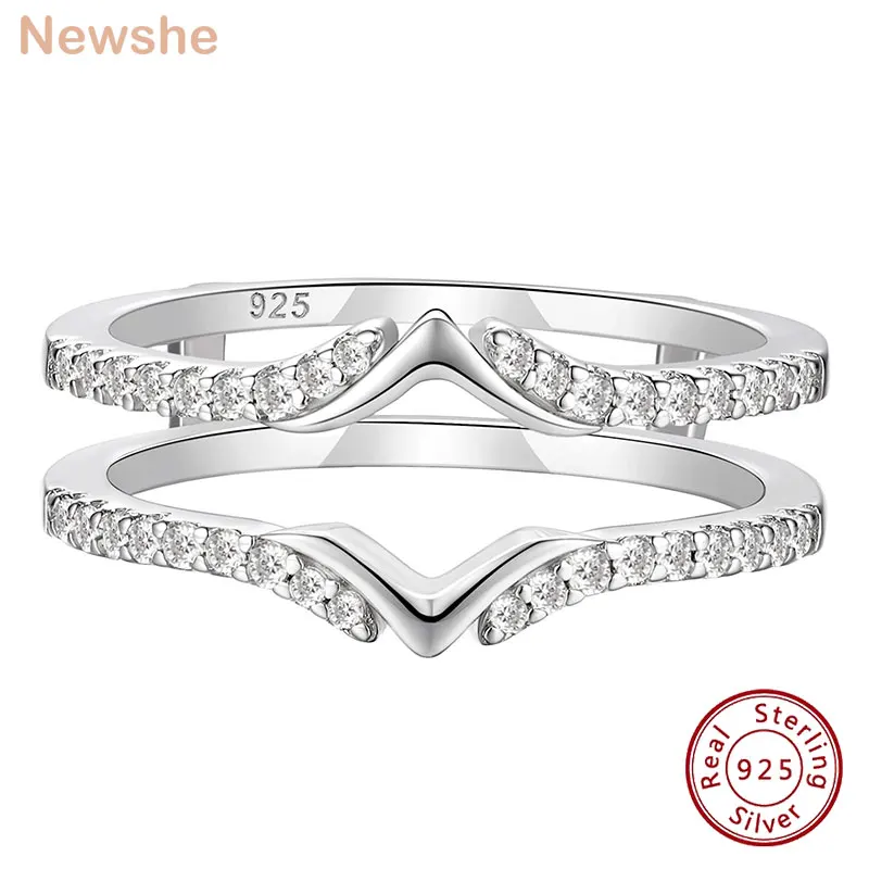 Newshe Genuine 925 Sterling Silver Adjustable Protection Enhancer Wedding Rings for Women White Round AAAAA CZ Jewelry