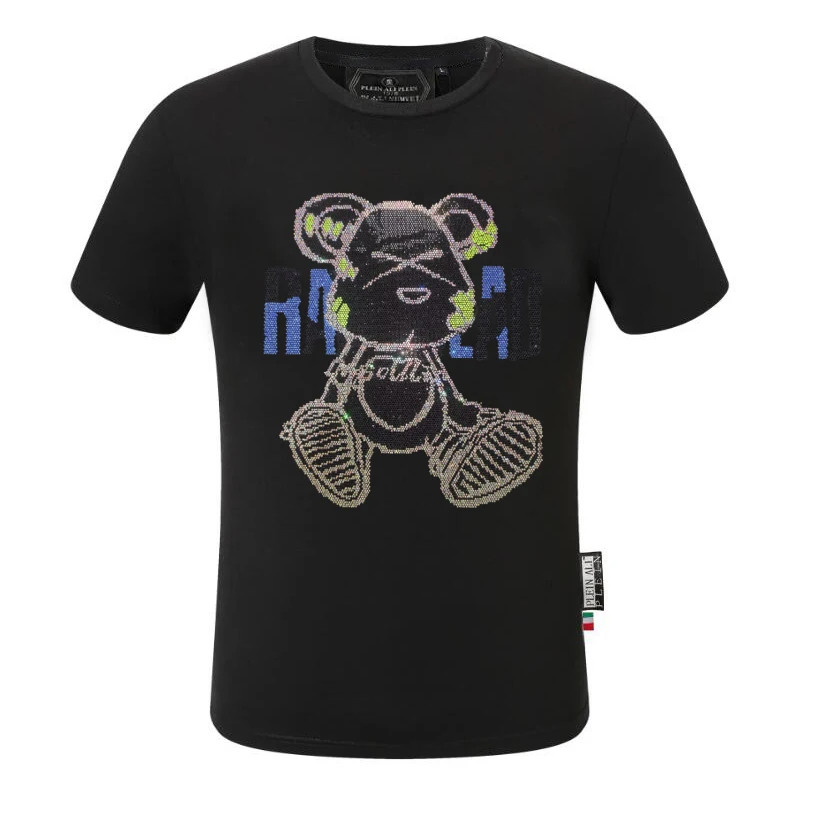 

PLEIN ALI Summer Men's T-Shirt New Fashion Casual Rhinestone Tees Breathable Personality Short Sleeve tees
