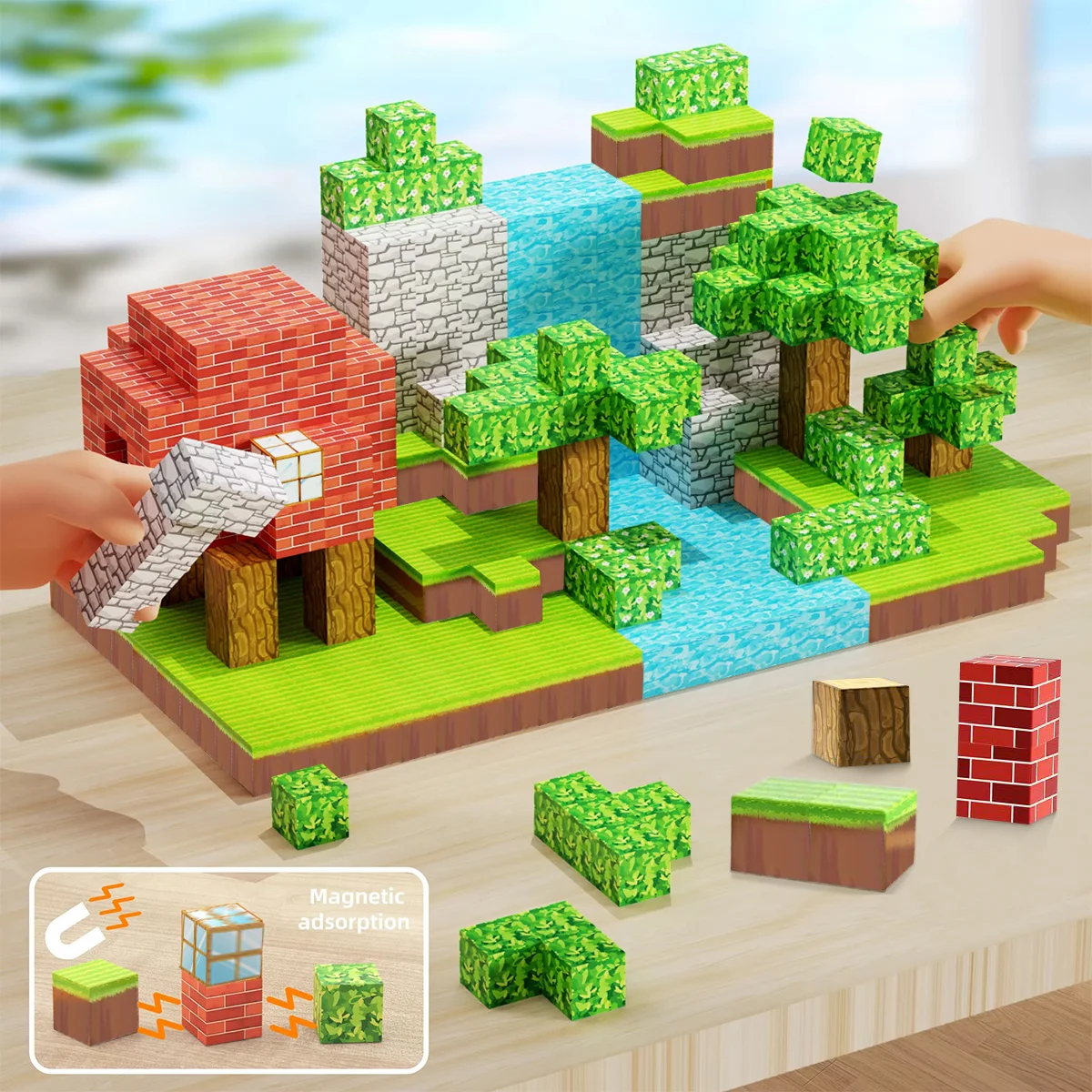 磁気ビルディングブロックスタッキング建設セット STEM 感覚おもちゃ Mine World キッズボーイズガールズ年齢 3+ DIY マグネットキューブギフト