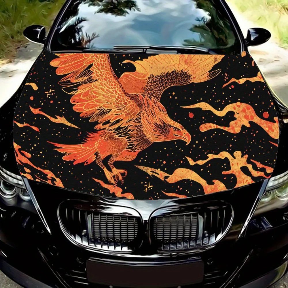 

Intimidating Flaming Eagle Car Engine Hood Sticker, Waterproof Self-adhesive Vehicle Vinyl Wraps Decal, Personalized Auto Exteri