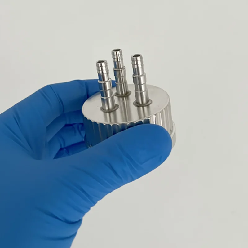 GL45 stainless steel integrated cap 304 two-way three-way four-way feeding cap feeding cap buffer bottle cap negative pressure