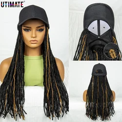 Peluca de sombrero Gorra de béisbol con extensiones de cabello Sombrero ajustable Peluca trenzada de rastas resaltadas amarillas con 22 en diosa Locs Crochet