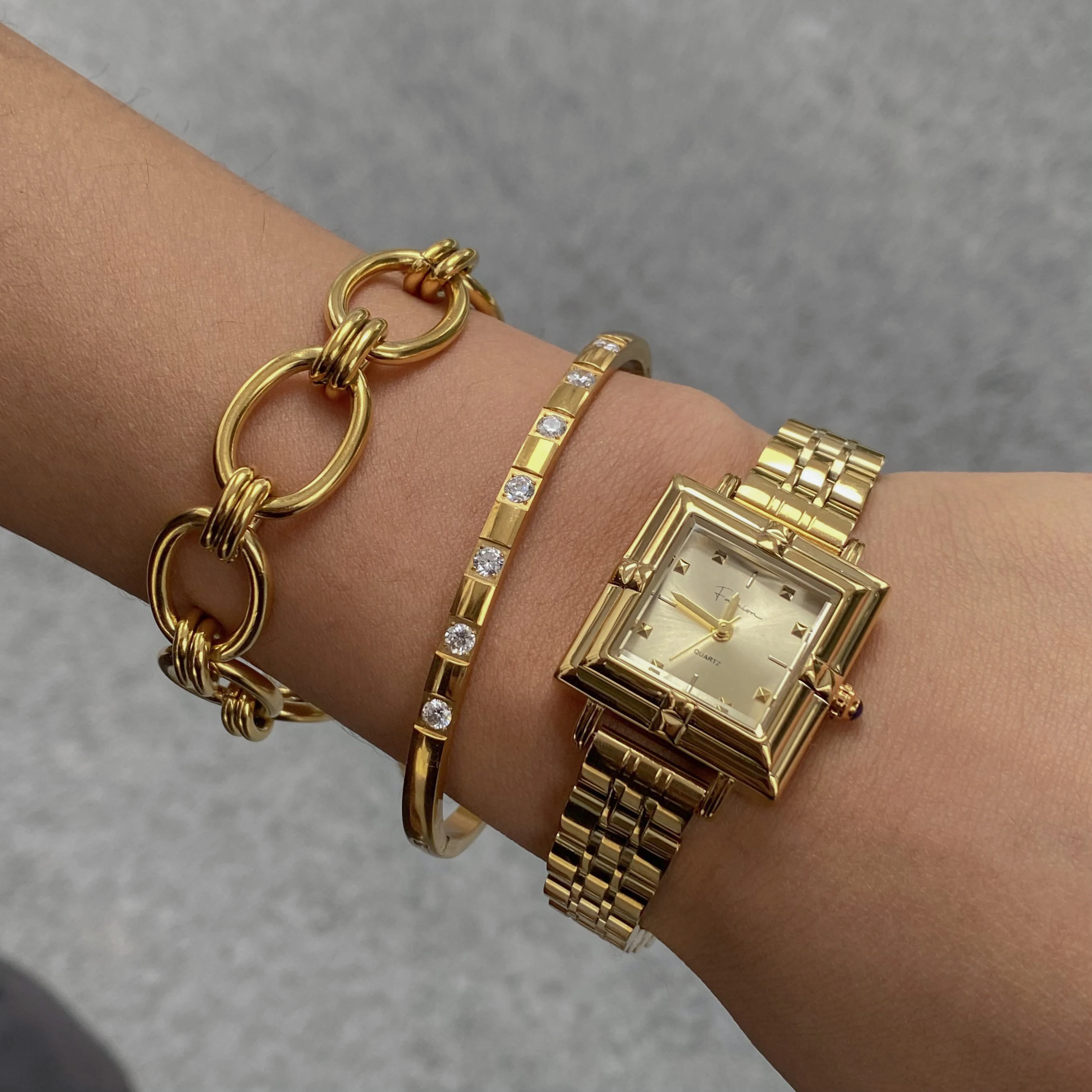 AIKOER Retro Stainless Steel Waterproof Square Bracelet Basic Bracelet Stackable Bracelet Irregular Women's Jewelry Gift for Her